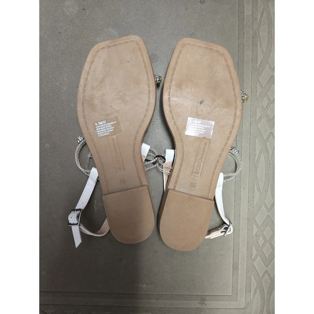 BCBGeneration Larabee Sandals Womens 6.5 M Rhinestone Slingback Flats White - Picture 7 of 9